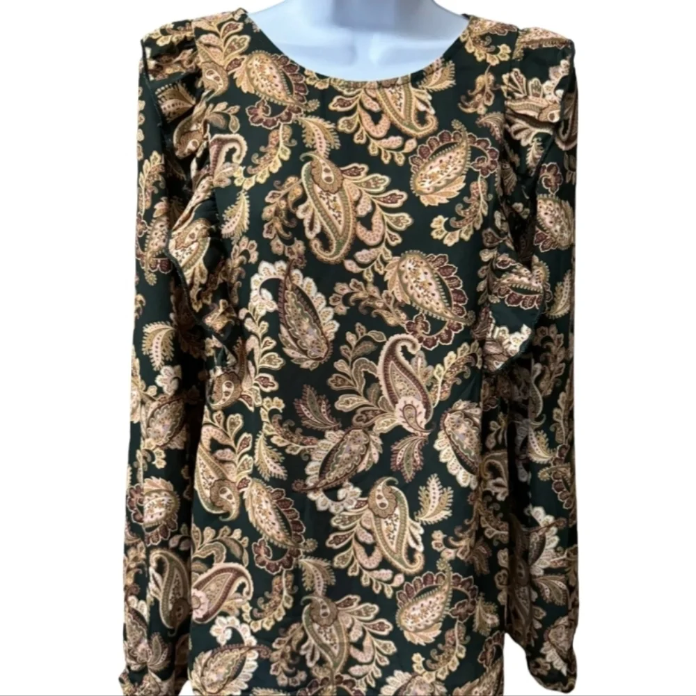 Nanette Lepore Womens  Elegant Brown and Gold Paisley Top Size L - Picture 2 of 6